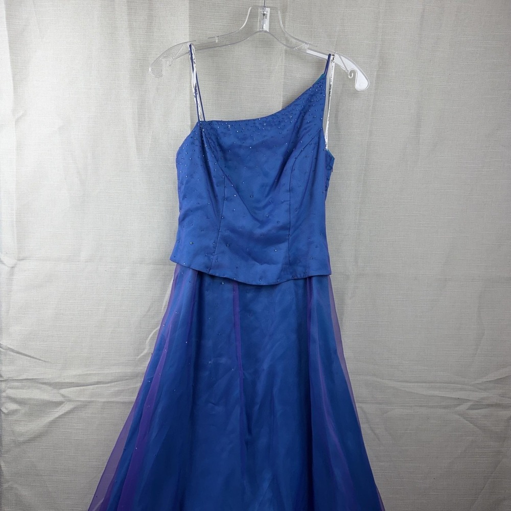 Zum Zum By Niki Livas Dress Purple Y2K Blue One Shoulder Beaded Ball Gown Prom